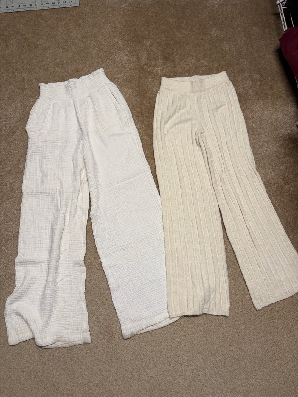Women’s Cream Wide-Leg Textured & Knit Pants Duo